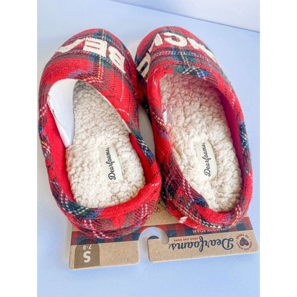 Dearfoams Men's Uncle Bear Clog Slippers In Red Plaid Size S (7-8) - Picture 3 of 5